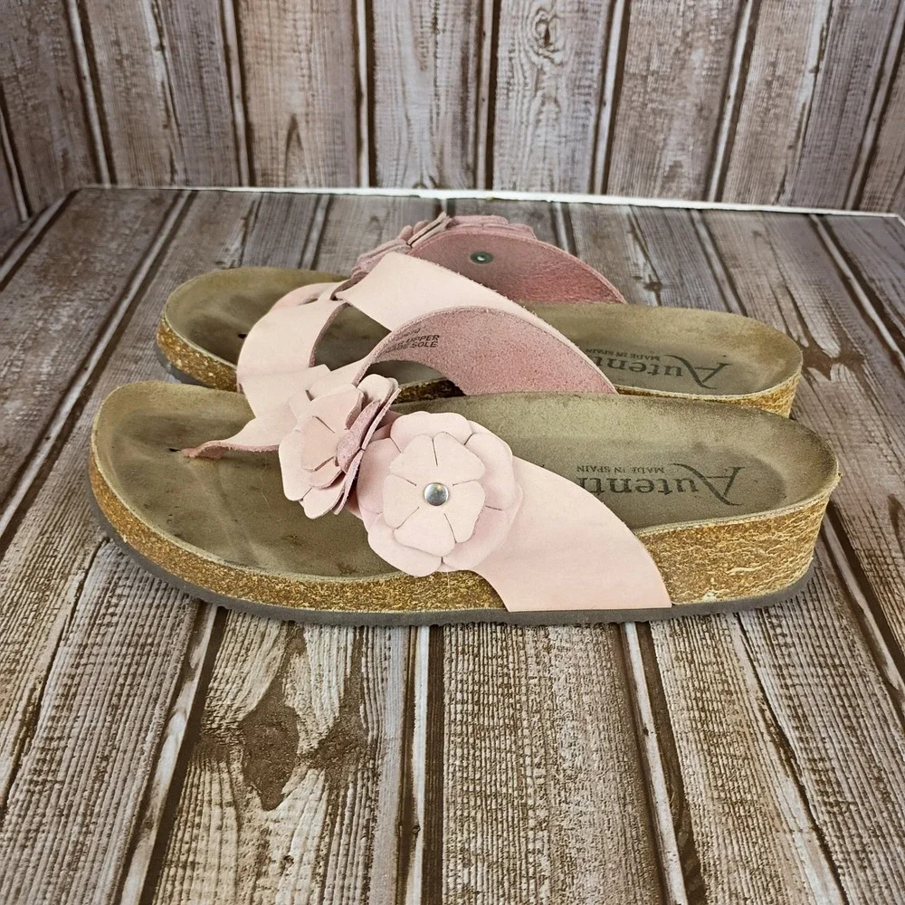 Autenti by Penthalon Pink Leather Floral Sandals Cork Wedge Made in Spain 38